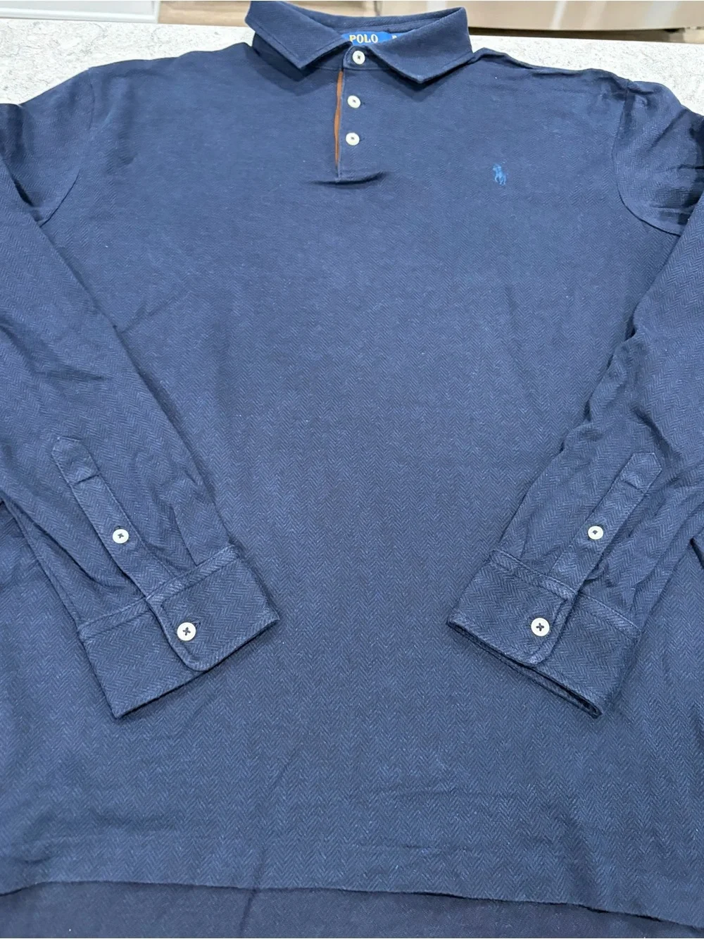 Ralph Lauren Navy Long-Sleeve Polo with Light Blue Pony-XL